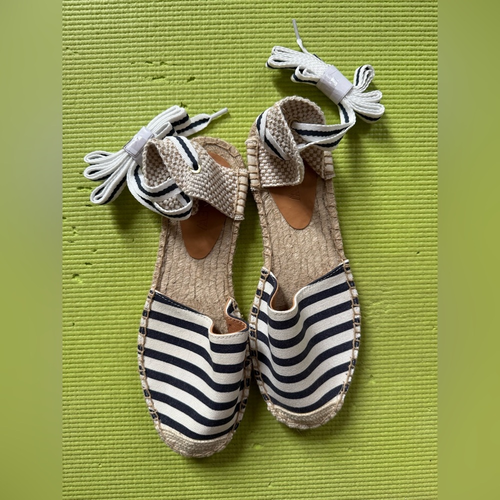 J. Crew Navy and White Striped Espadrille Sandals size 7